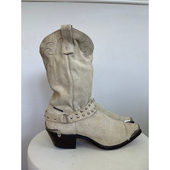 Capezio Women Vintage Cream Suede Harness Cowboy Boots - Size 8.5M - Picture 3 of 10